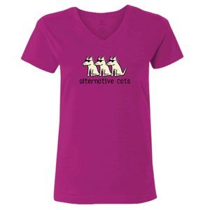 Alternative Cats MEDIUM Ladies V-neck Magenta Short Sleeve T-shirt NWT